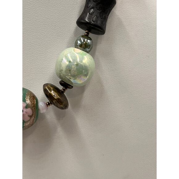 Jay‎ Strongwater Vintage Pink Brown Greek Glass Floral Beaded Boho Necklace new - Picture 2 of 9